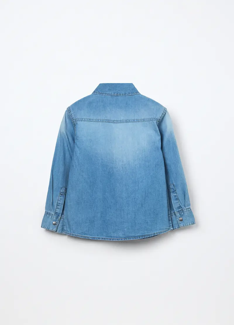 Camicia In Denim Di Puro Cotone Bambino, Azzurro chiaro miniatura 2