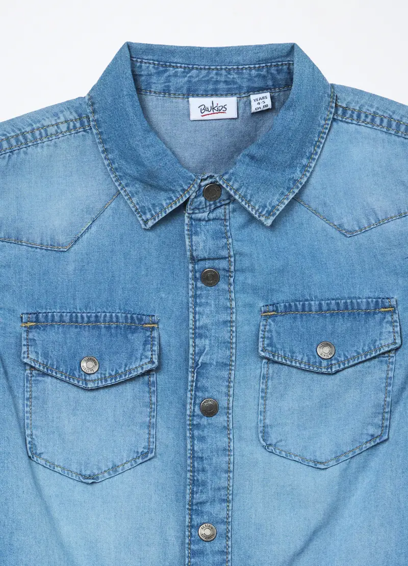 Camicia In Denim Di Puro Cotone Bambino, Azzurro chiaro miniatura 3