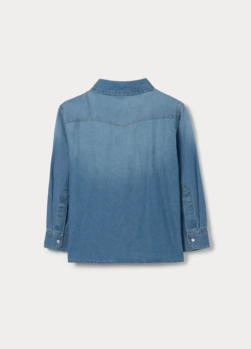 Camicia In Denim Di Puro Cotone Bambino, Blu denim miniatura 2