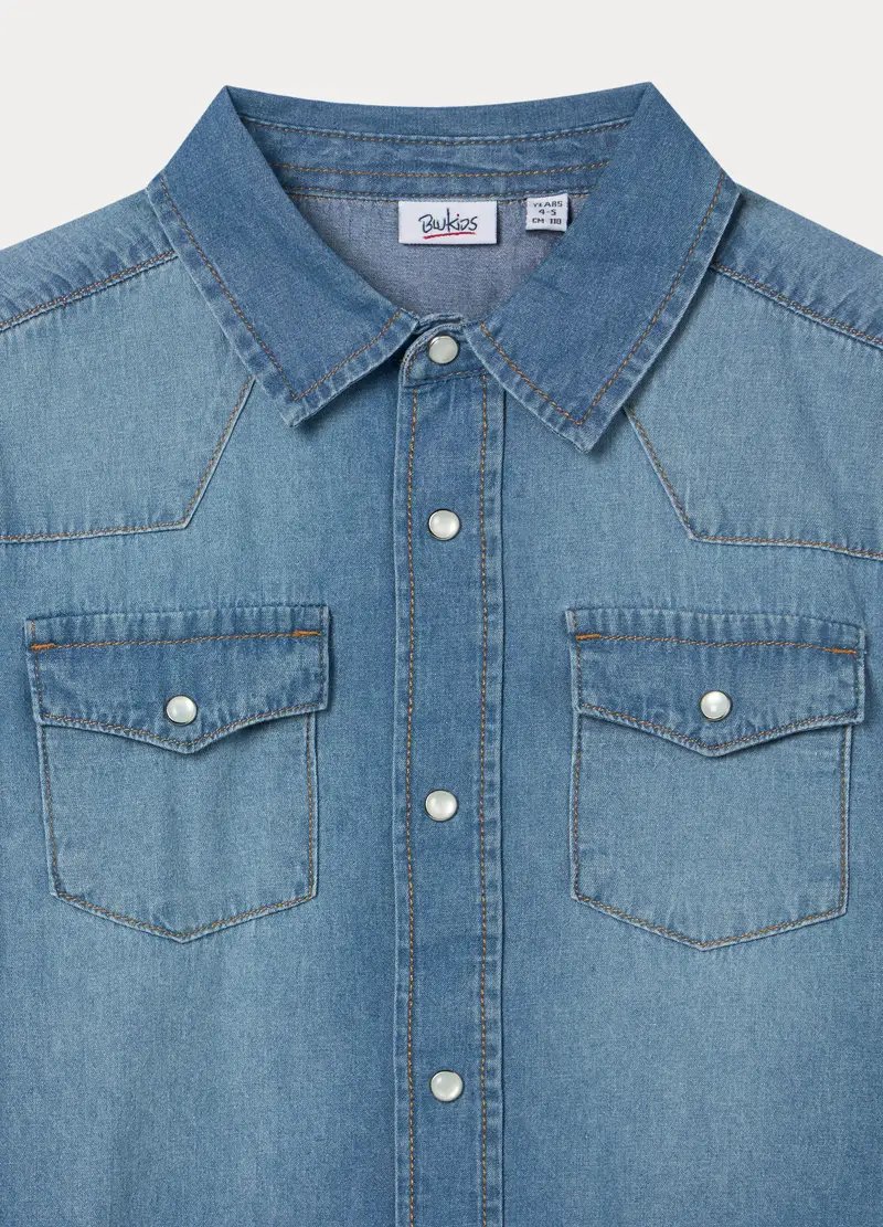 Camicia In Denim Di Puro Cotone Bambino, Blu denim miniatura 3