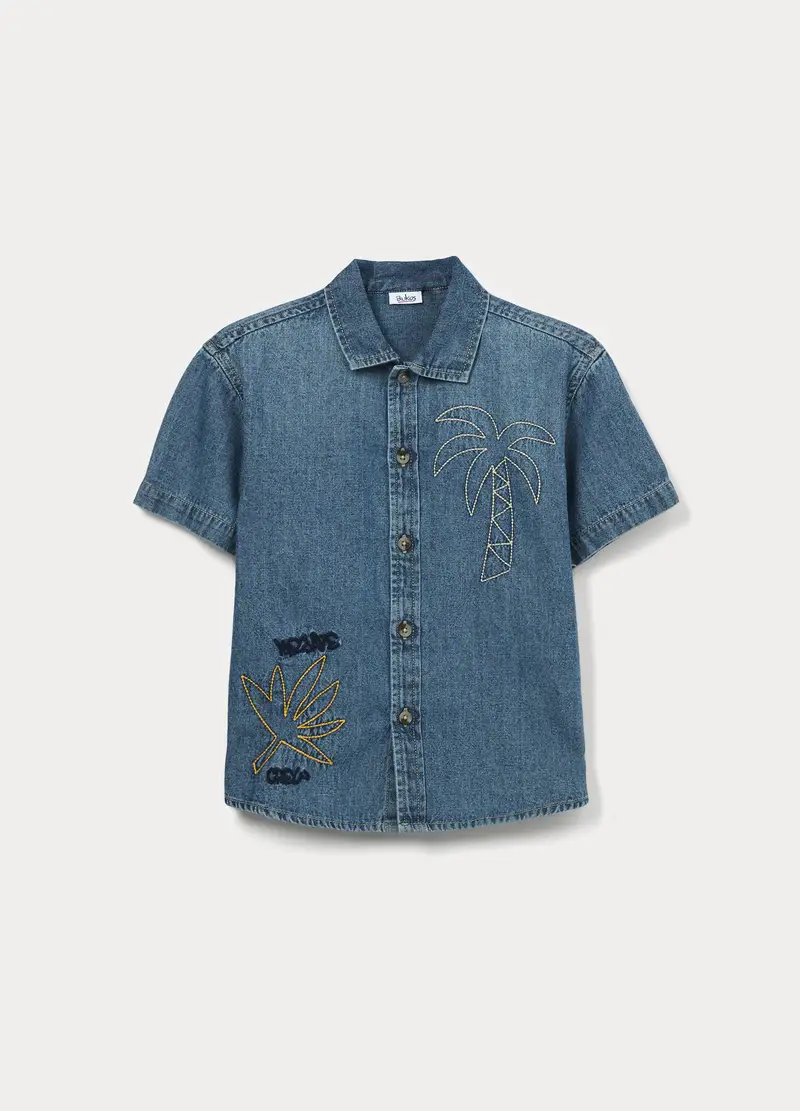 Camicia In Denim Di Puro Cotone Bambino, Blu denim