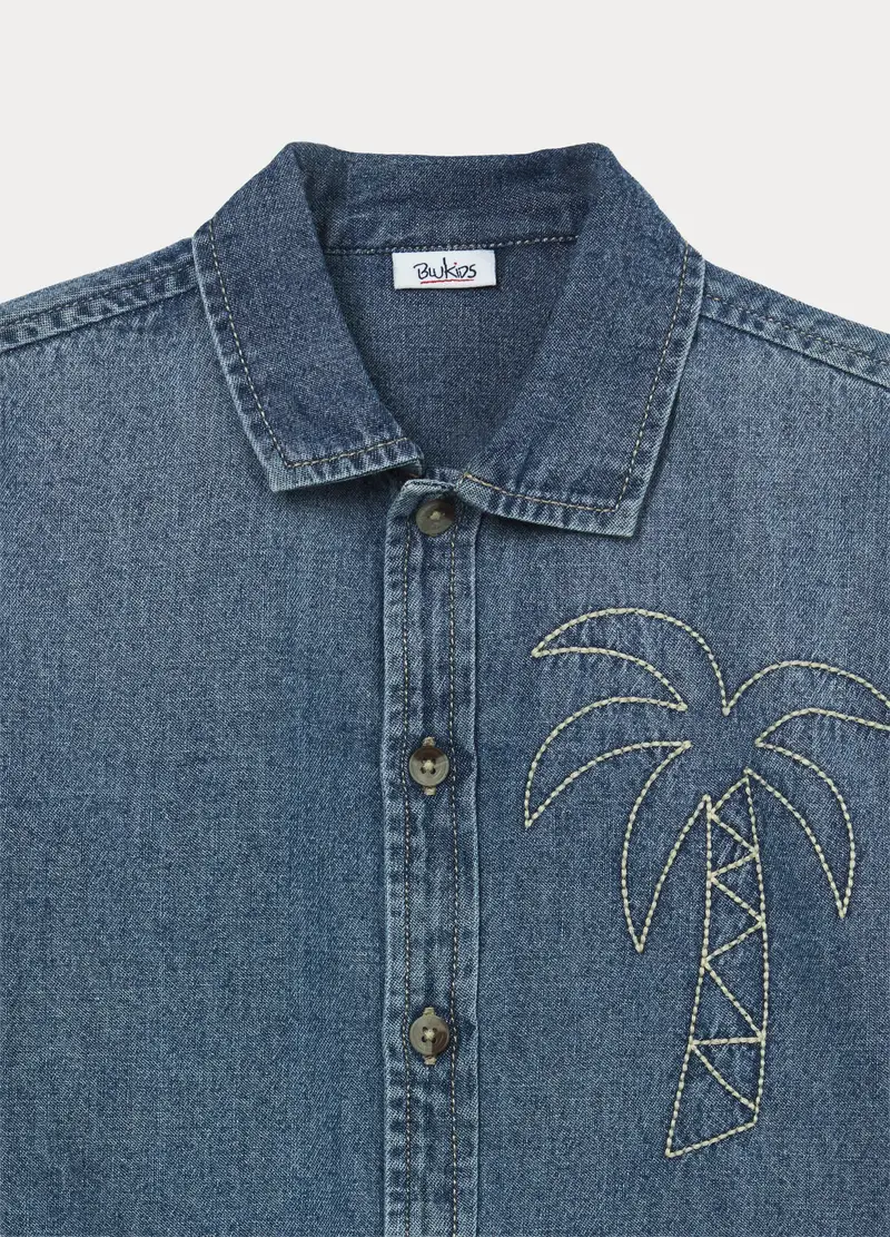Camicia In Denim Di Puro Cotone Bambino, Blu denim miniatura 3