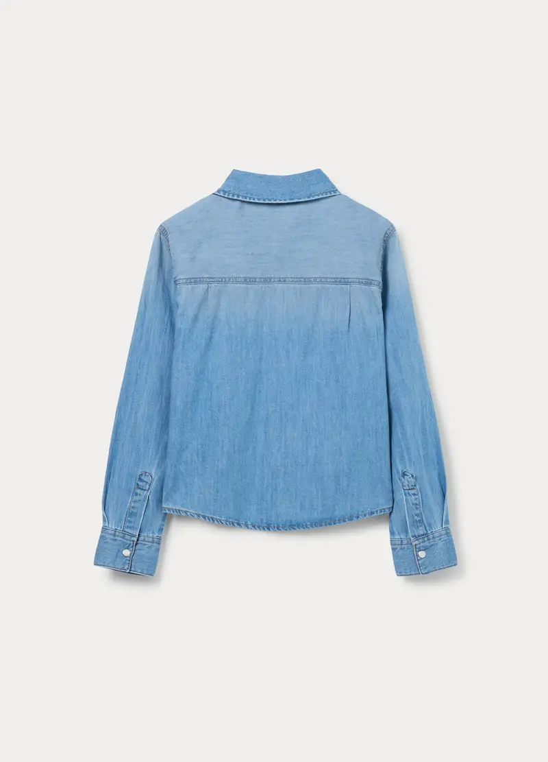 Camicia In Denim Di Puro Cotone Ragazza, Bambina, Azzurro chiaro miniatura 2