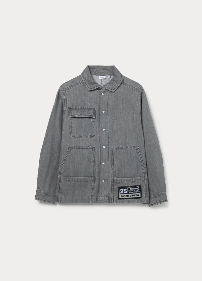 Camicia In Denim Di Puro Cotone Ragazzo, Bambino, Grigio scuro