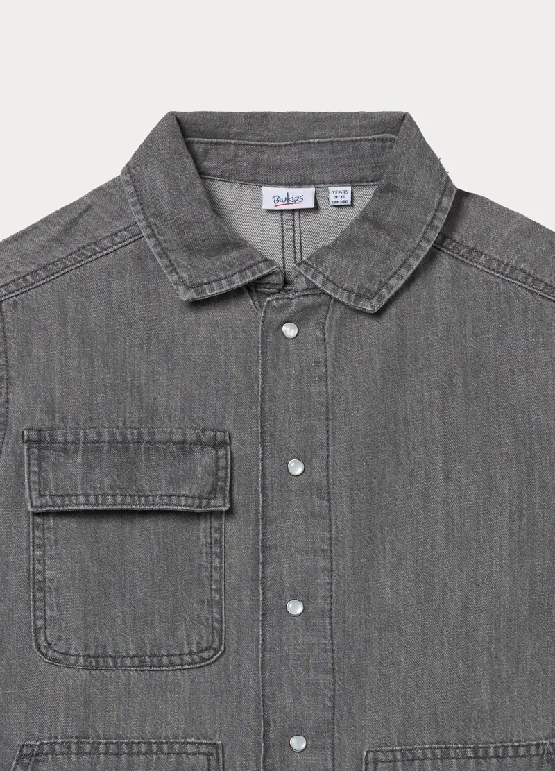 Camicia In Denim Di Puro Cotone Ragazzo, Bambino, Grigio scuro miniatura 3