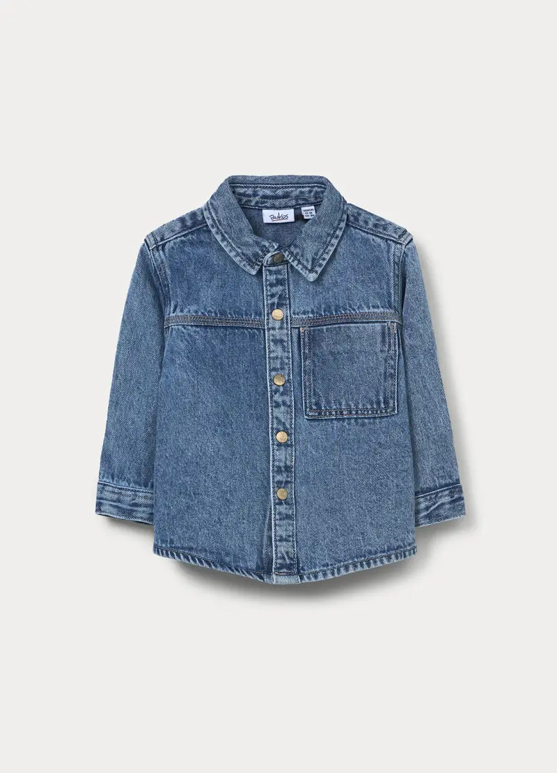Camicia In Denim Misto Cotone Bimbo, Bambino, Blu denim