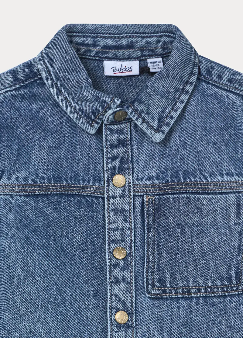 Camicia In Denim Misto Cotone Bimbo, Bambino, Blu denim miniatura 3