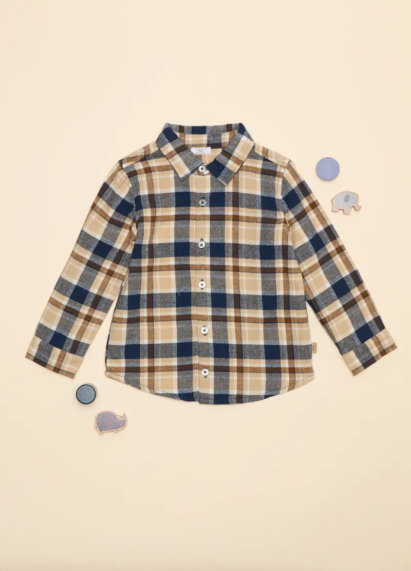 Camicia In Flanella Di Cotone, Neonato, Beige chiaro