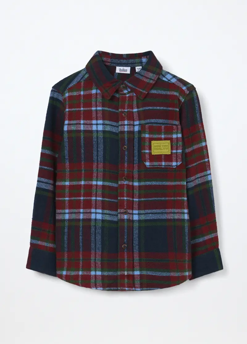 Camicia In Flanella Di Puro Cotone Bambino, Blu/rosso