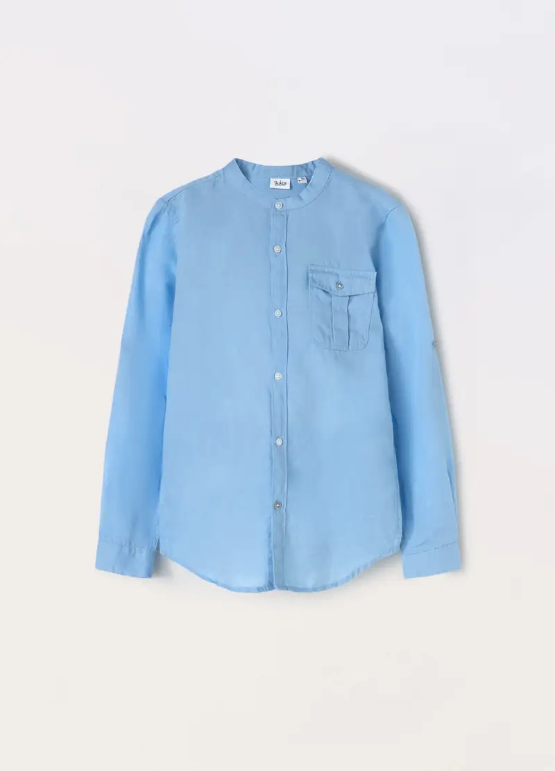 Blukids, Camicia In Misto Lino Ragazzo, Bambino, Azzurro cielo, Taglia: 10-11
