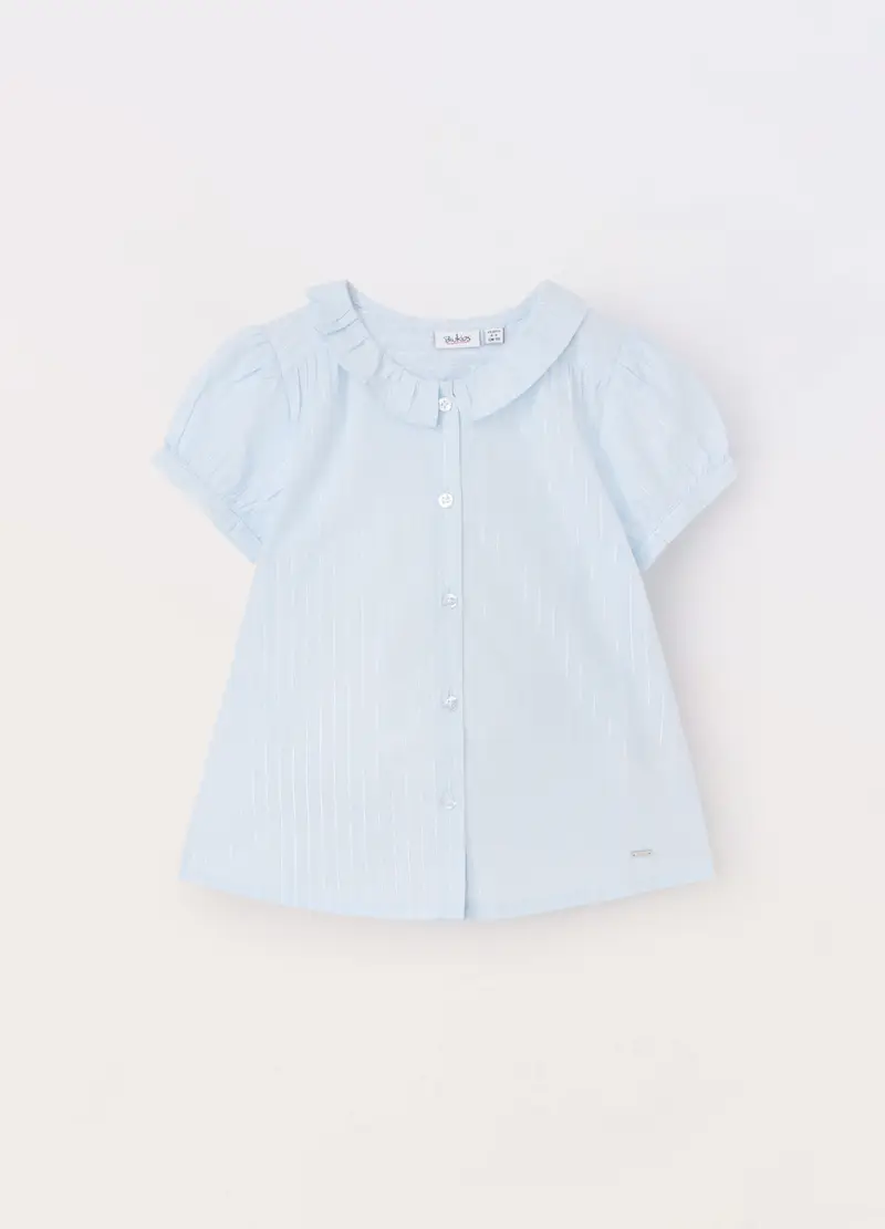 Camicia In Popeline Di Cotone Bambina, Azzurro chiaro