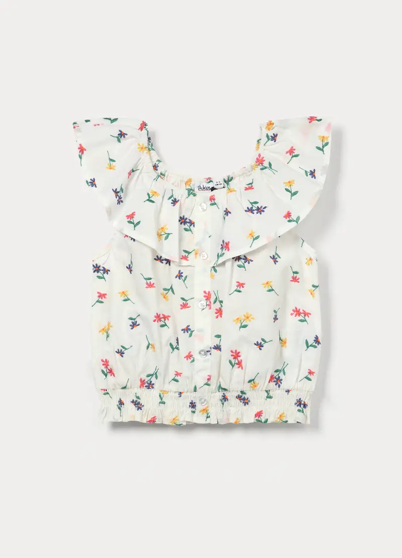 Camicia In Popeline Di Puro Cotone Bambina, Bianco