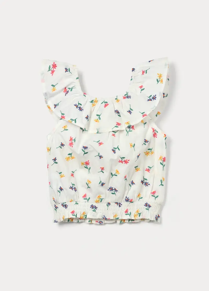 Camicia In Popeline Di Puro Cotone Bambina, Bianco miniatura 2