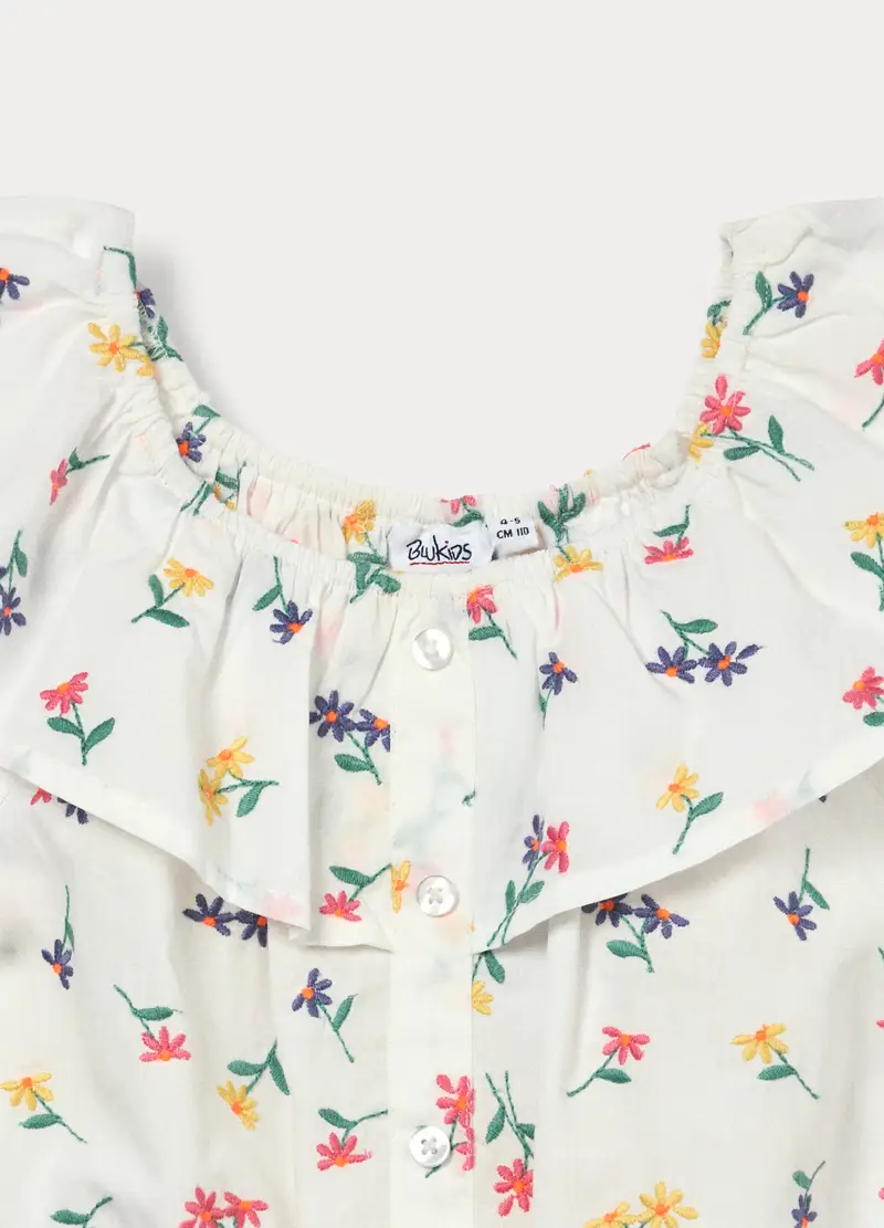 Camicia In Popeline Di Puro Cotone Bambina, Bianco miniatura 3