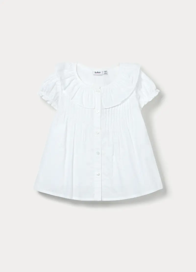 Camicia In Puro Cotone Bambina, Bianco gesso