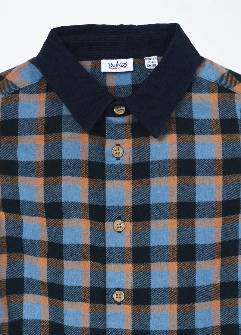 Camicia In Puro Cotone Neonato, Bambino, Blu scuro miniatura 3