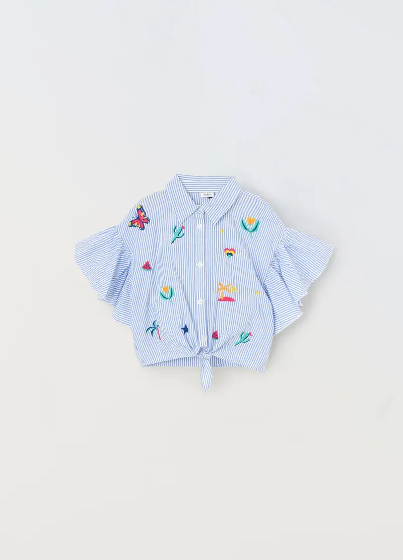Blukids, Camicia In Puro Cotone Ragazza, Bambina, Bianco/Blu, Taglia: 9-10