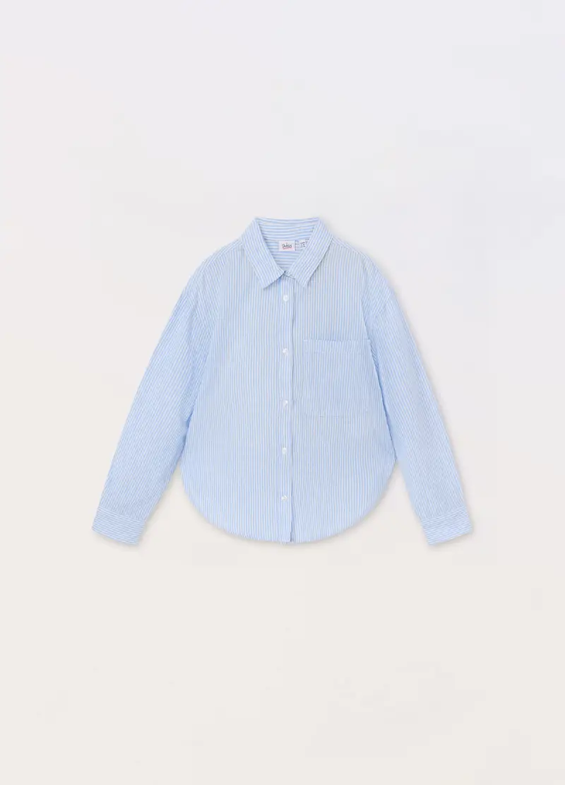 Blukids, Camicia Misto Lino A Righe Ragazza, Bambina, Azzurro chiaro, Taglia: 13-14
