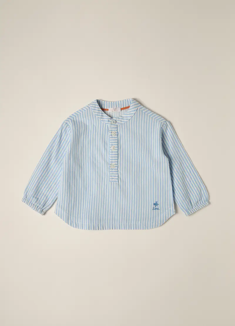 Blukids, Camicia Misto Lino Iana Neonato, Bianco/Azzurro, Taglia: 6