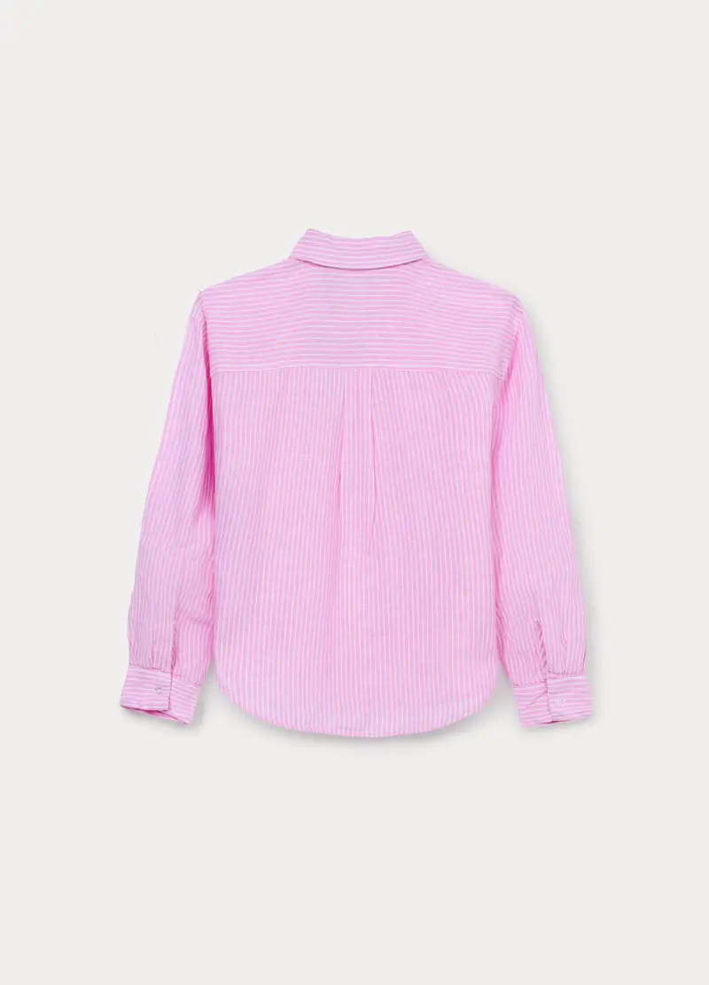 Camicia Misto Lino Over Fit Ragazza, Bambina, Rosa scuro miniatura 2