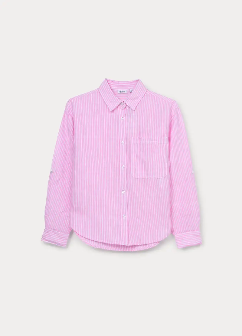 Camicia Misto Lino Over Fit Ragazza, Bambina, Rosa scuro