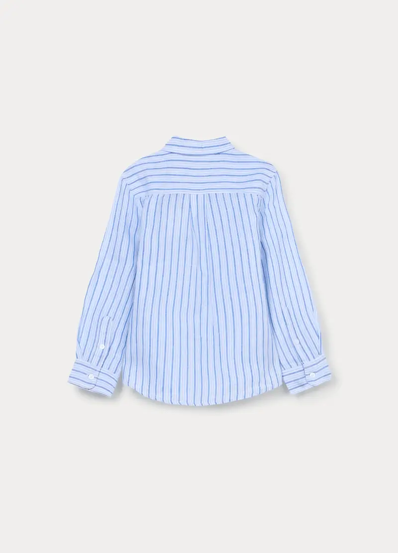 Camicia Misto Lino Regolar Fit Bambino, Bianco/Azzurro miniatura 2