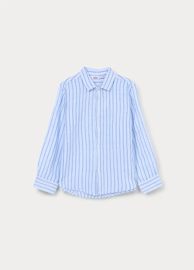 Camicia Misto Lino Regolar Fit Bambino, Bianco/Azzurro