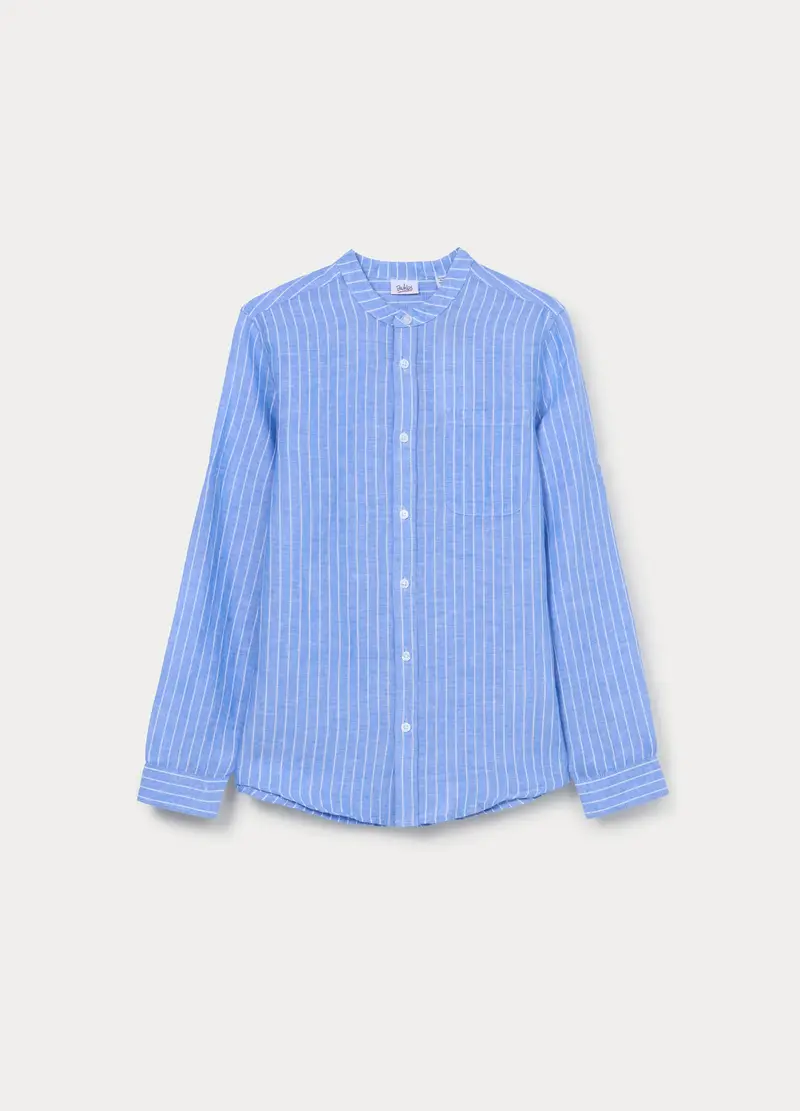 Camicia Misto Lino Regolar Fit Ragazzo, Bambino, Bianco/Blu