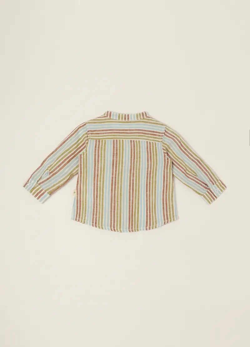 Camicia Multicolor A Righe In Misto Cotone E Lino, Neonato, Beige miniatura 2