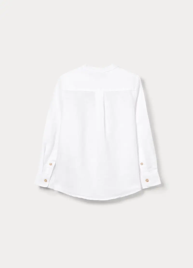 Camicia Regular Fit Con Colletto Alla Coreana Misto Lino Bambino, Bianco gesso miniatura 2