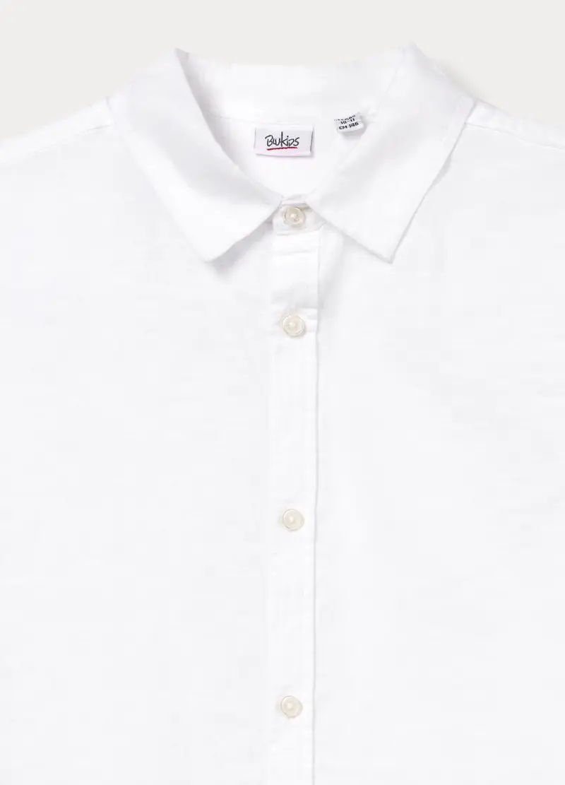 Camicia Regular Fit Con Collo Alla Francese Misto Lino Ragazzo, Bambino, Bianco gesso miniatura 3