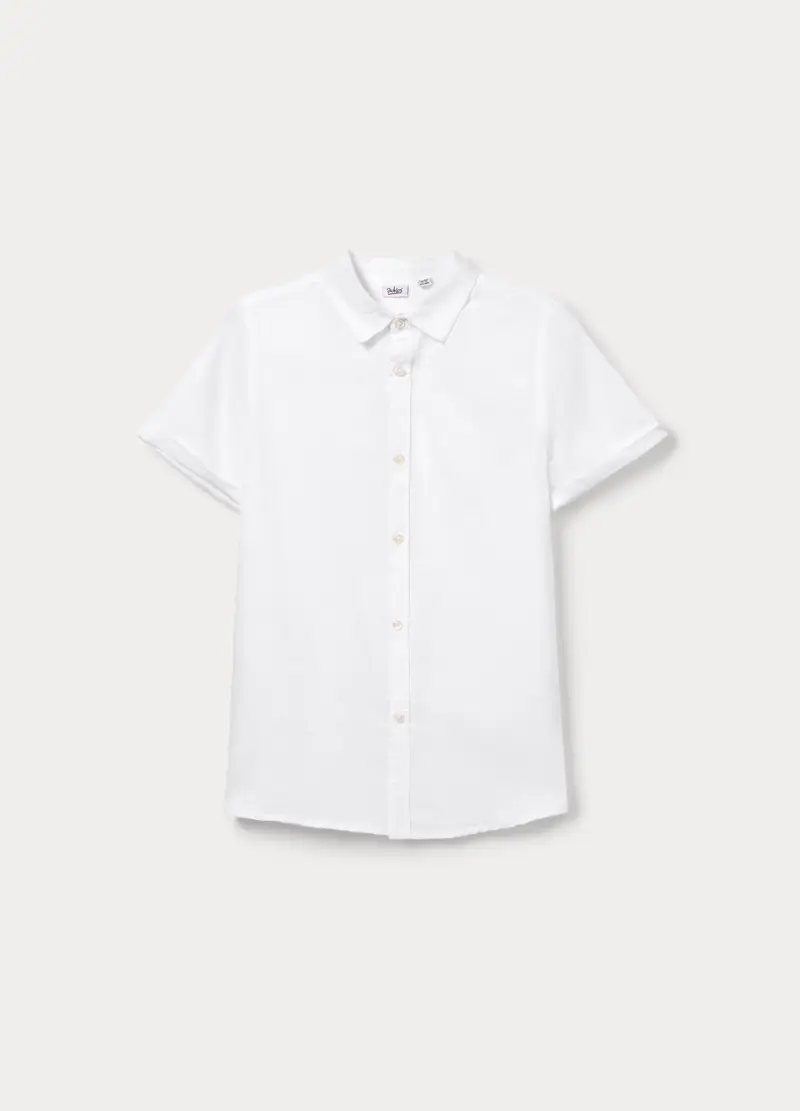 Camicia Regular Fit Con Collo Alla Francese Misto Lino Ragazzo, Bambino, Bianco gesso