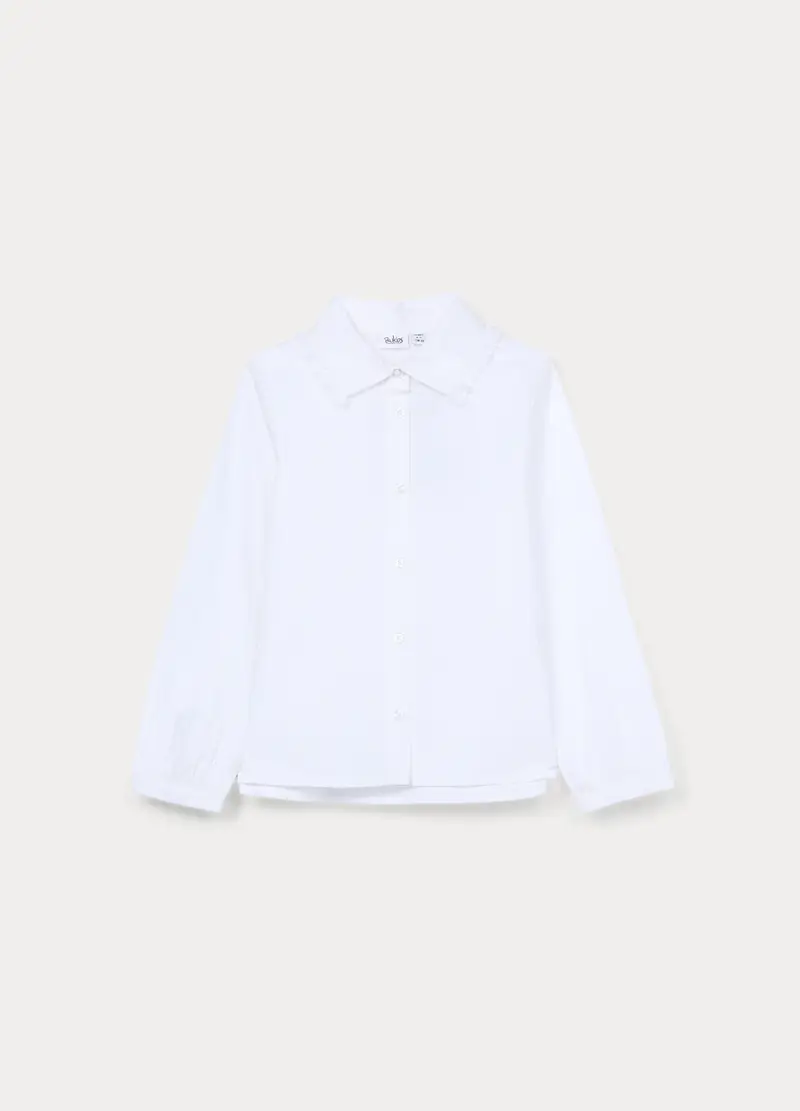 Camicia Regular Fit In Popeline Di Puro Cotone Bambina, Bianco gesso