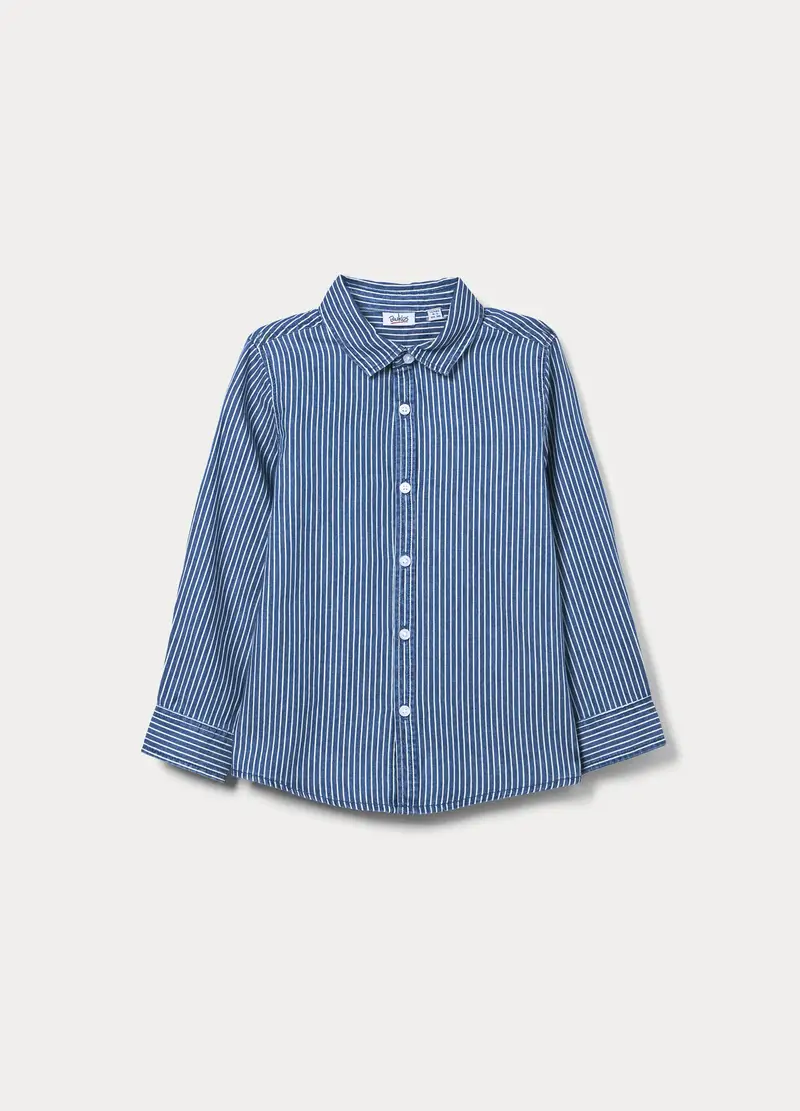 Camicia Regular Fit In Puro Cotone Chambray Bambino, Blu chambray