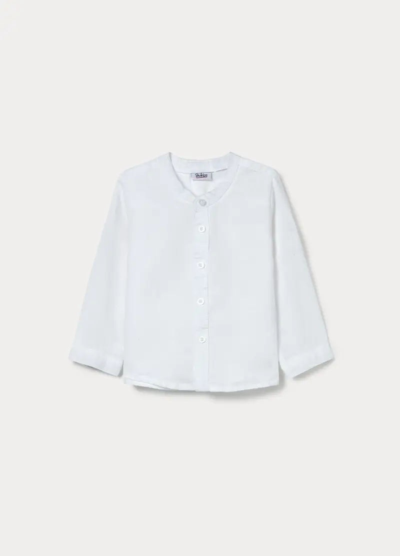 Camicia Regular Fit Misto Lino Bimbo, Bambino, Bianco gesso