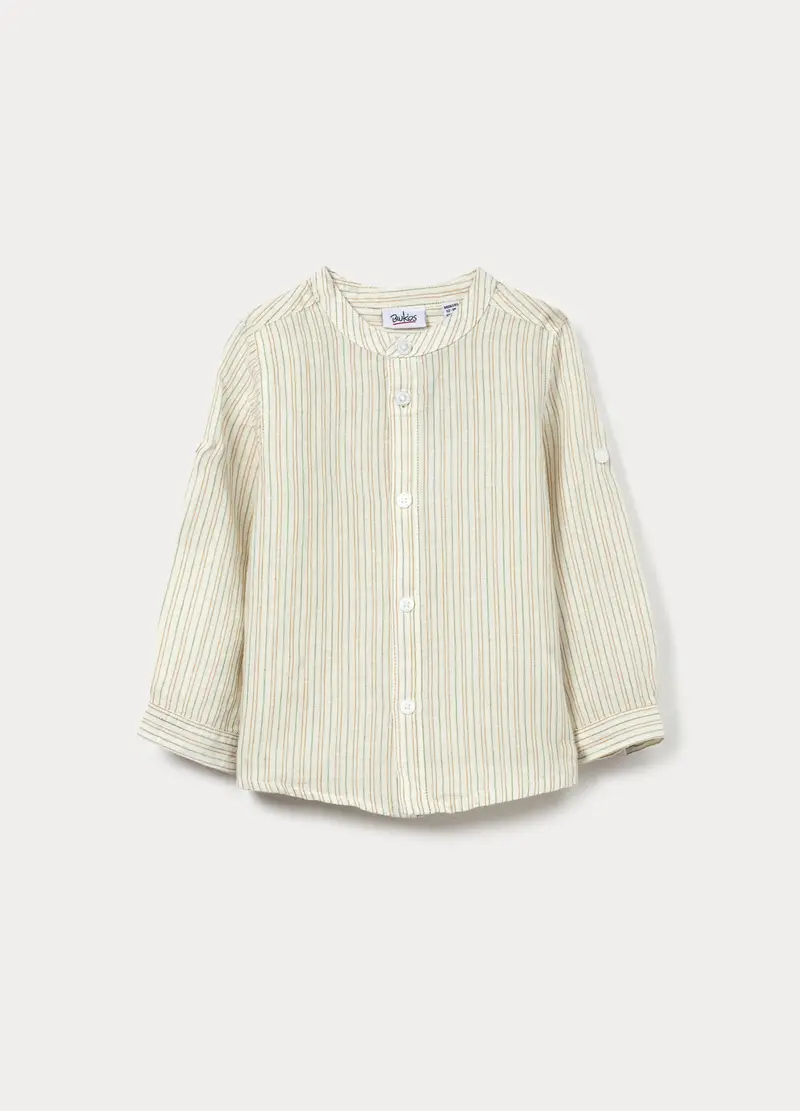 Camicia Regular Fit Misto Lino Bimbo, Bambino, Bianco/Verde