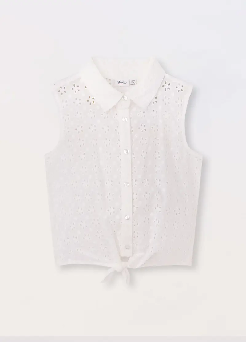 Blukids, Camicia Smanicata In Puro Cotone Ragazza, Bambina, Bianco gesso, Taglia: 9-10