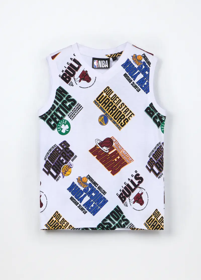 Canotta Nba In Jersey Di Puro Cotone Bambino, Bianco