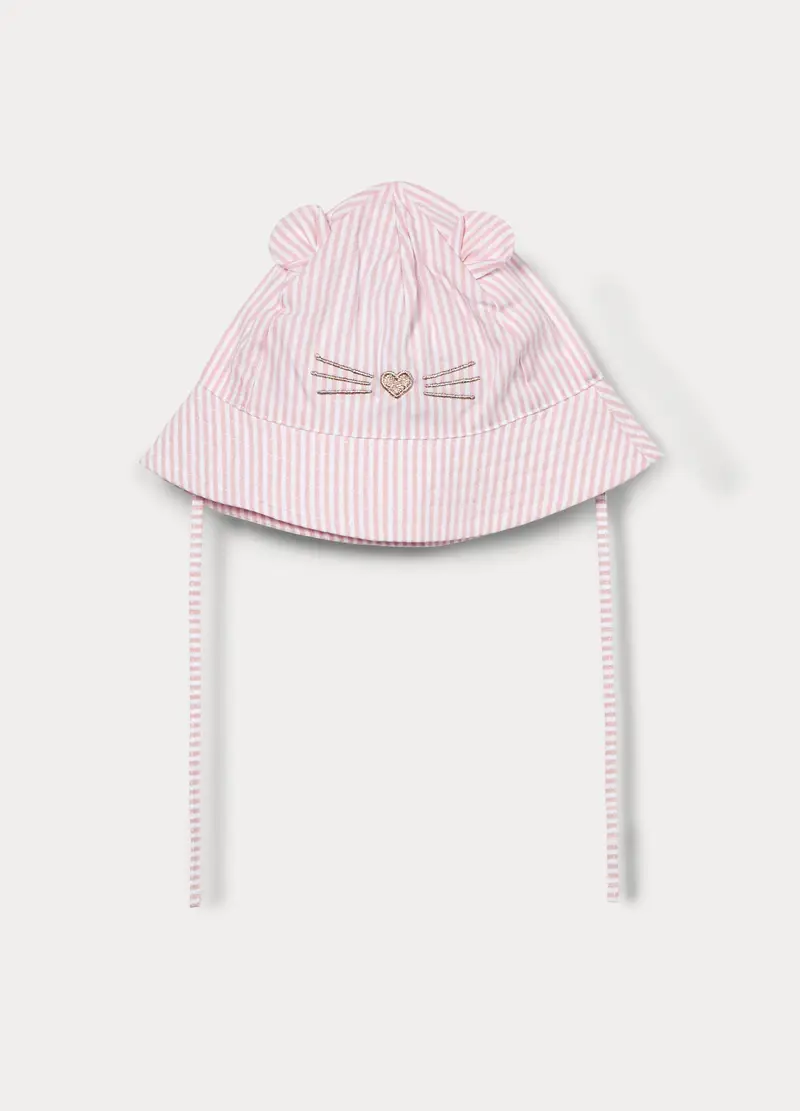 Cappello Alla Pescatora In Puro Cotone, Bambina, Bianco/Rosa