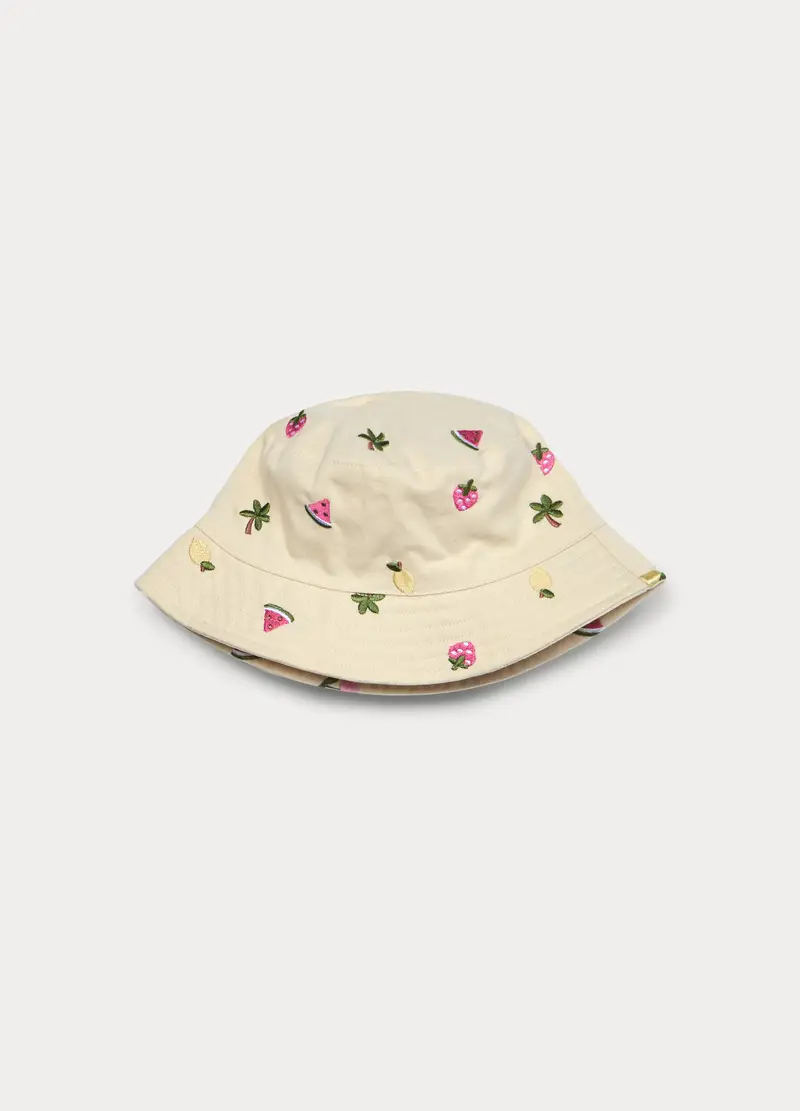 Cappello Alla Pescatora In Twill Di Puro Cotone, Bambina, Bianco avorio