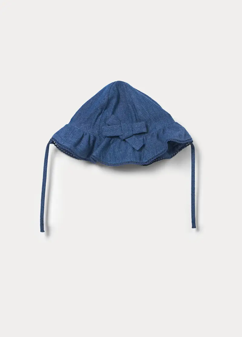Cappello In Puro Cotone Chambray Neonata, Blu chiaro, U