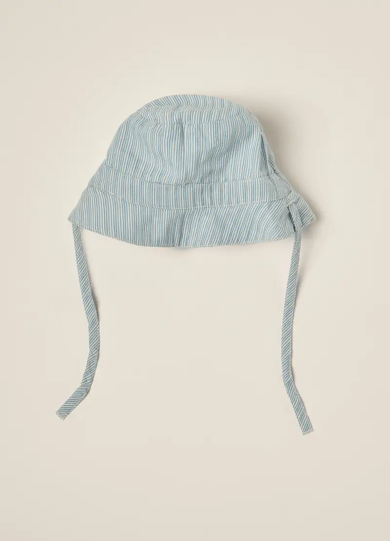 Blukids, Cappello In Puro Cotone Seersucker Iana Neonato, Bianco/Azzurro, Taglia: T.U