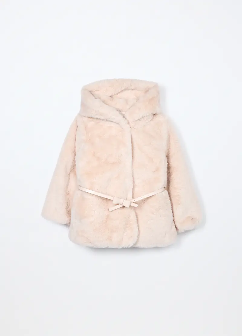 Cappotto In Eco Fur Bambina, Bianco panna