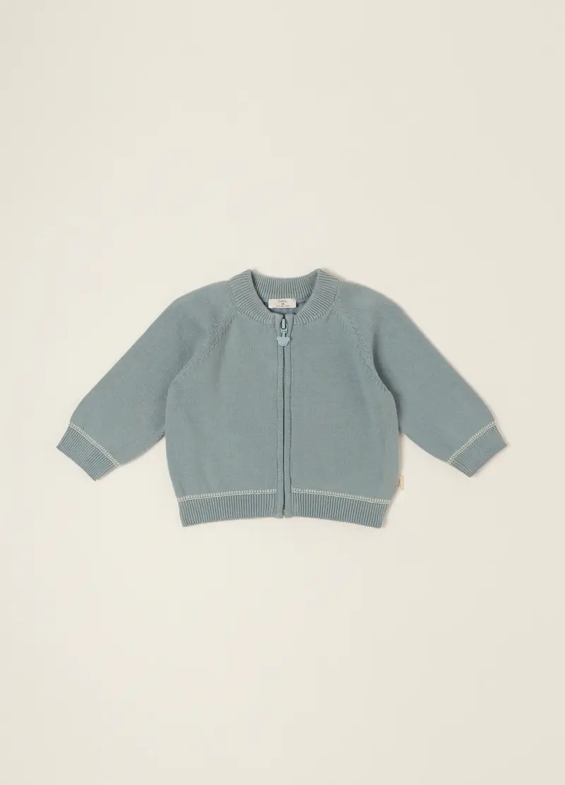 Cardigan Azzurro In Puro Cotone, Neonato, Grigio