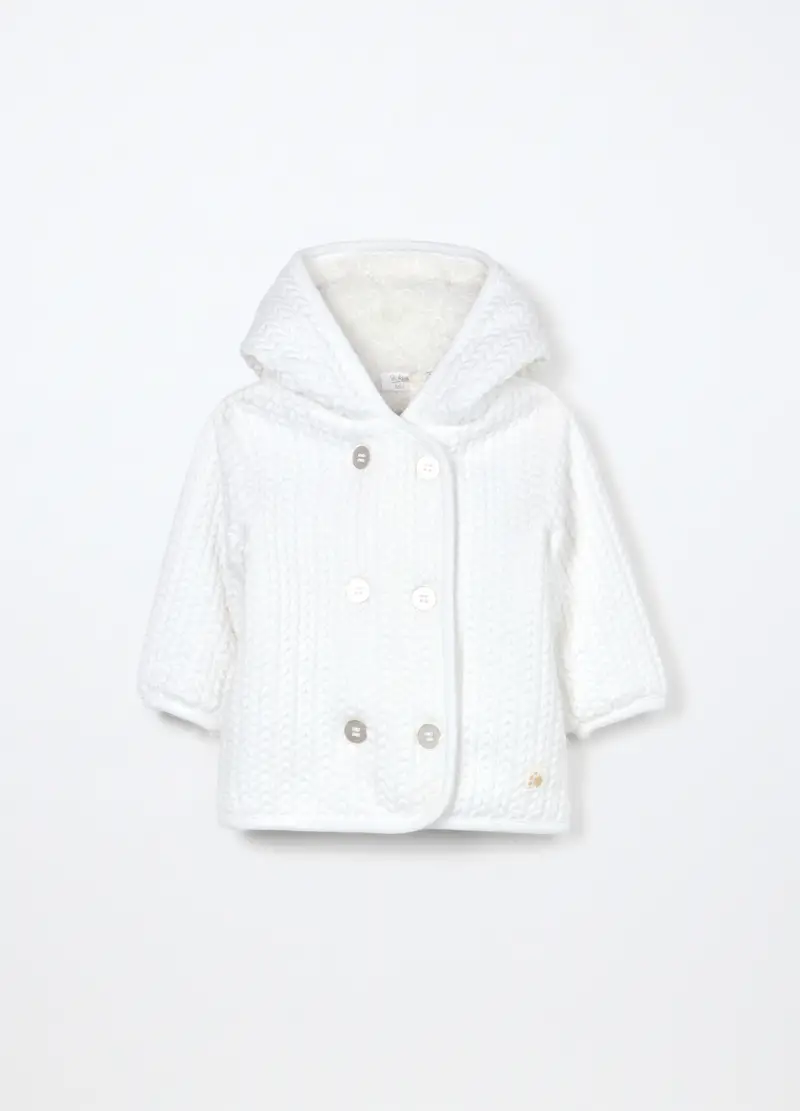 Cardigan Con Cappuccio In Velluto, Unisex, Bianco