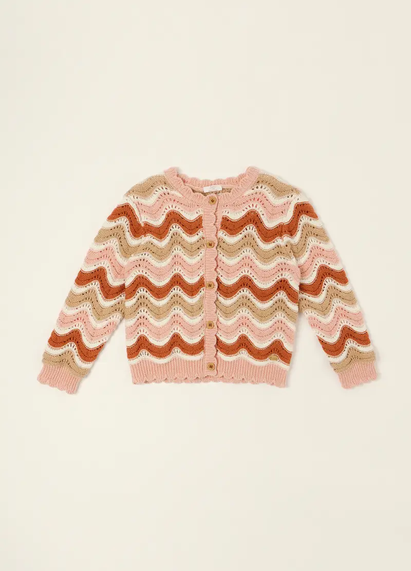 Cardigan Rosa In Puro Cotone Con Motivo A Maglia, Neonata, Beige