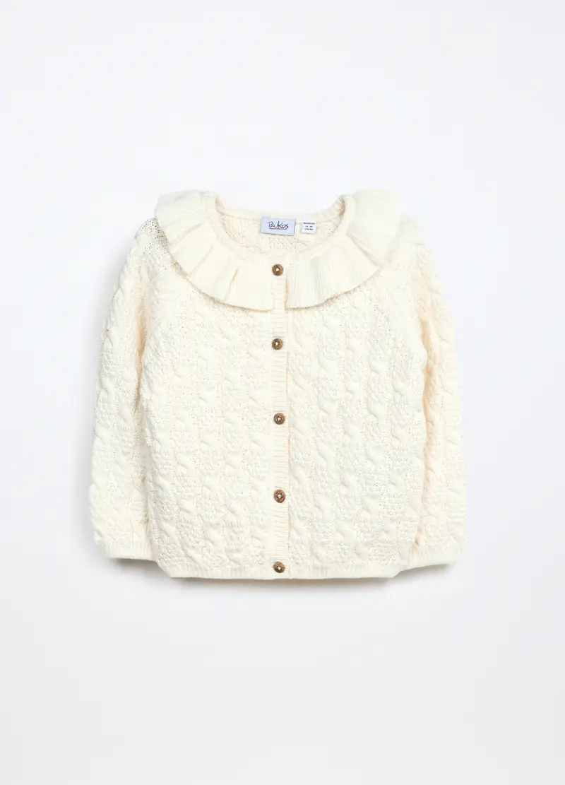 Cardigan Tricot In Puro Cotone Neonata, Bambina, Bianco panna