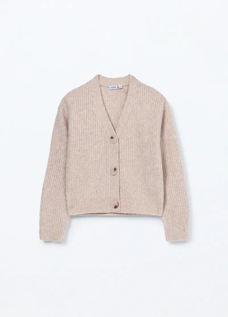 Cardigan Tricot Misto Lana Ragazza, Bambina, Beige chiaro