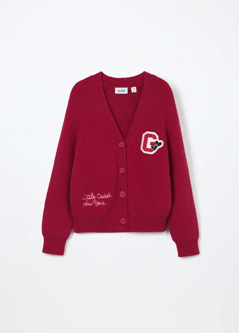 Cardigan Tricot Misto Viscosa Bambina, Rosso ciliegia