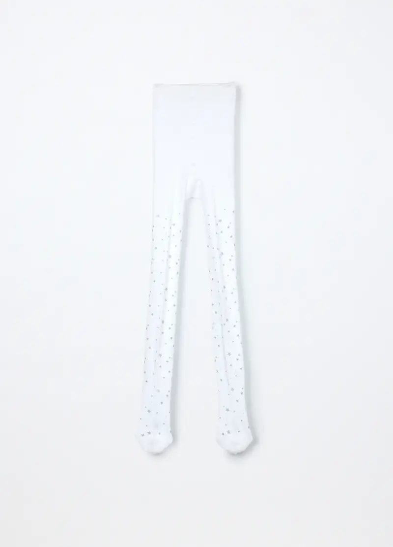 Collant In Cotone Stretch Bambina, Bianco
